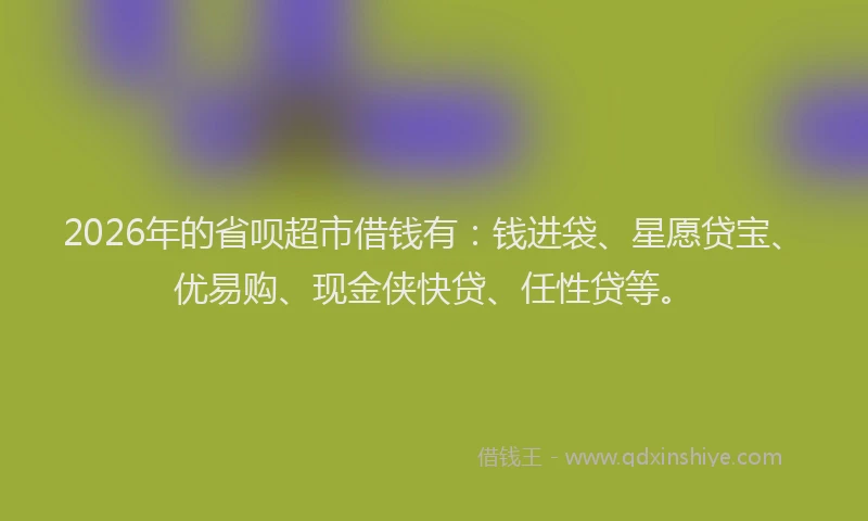 2026年的省呗超市借钱有：钱进袋、星愿贷宝、优易购、现金侠快贷、任性贷等。