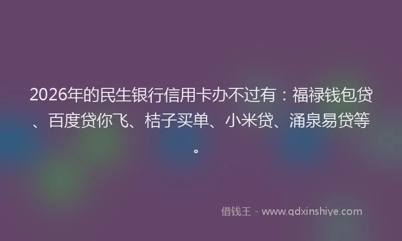 2026年的民生银行信用卡办不过有：福禄钱包贷、百度贷你飞、桔子买单、小米贷、涌泉易贷等。