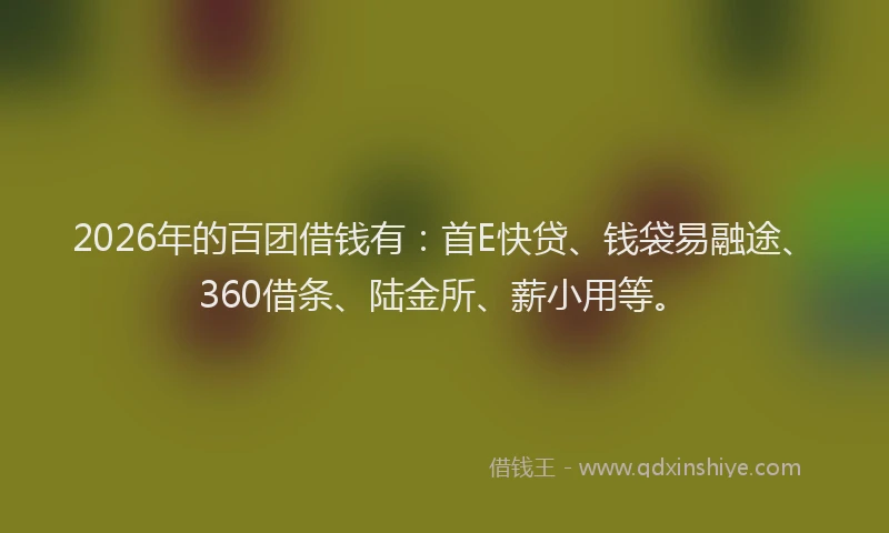2026年的百团借钱有：首E快贷、钱袋易融途、360借条、陆金所、薪小用等。