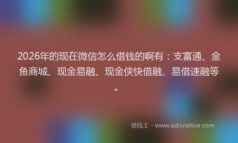 2026年的现在微信怎么借钱的啊有：支富通、金鱼商城、现金易融、现金侠快借融、易借速融等。