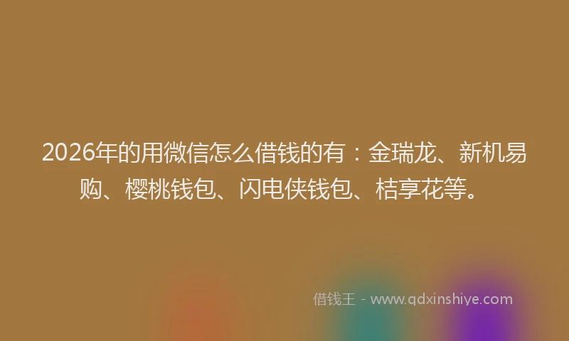2026年的用微信怎么借钱的有：金瑞龙、新机易购、樱桃钱包、闪电侠钱包、桔享花等。