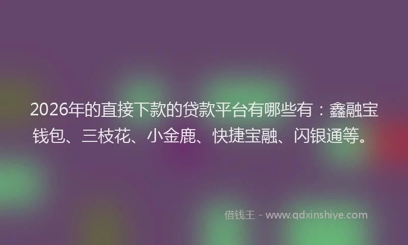 2026年的直接下款的贷款平台有哪些有：鑫融宝钱包、三枝花、小金鹿、快捷宝融、闪银通等。