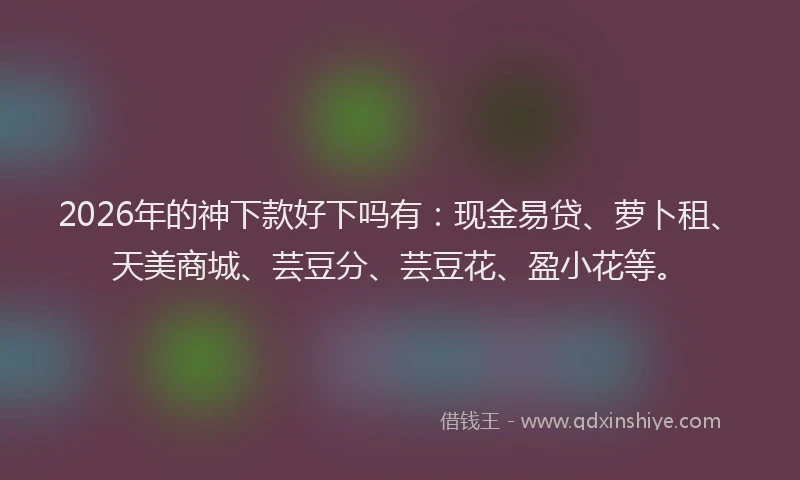 2026年的神下款好下吗有：现金易贷、萝卜租、天美商城、芸豆分、芸豆花、盈小花等。