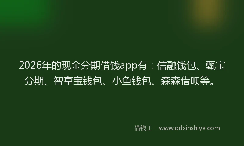 2026年的现金分期借钱app有:信融钱包、甄宝分期、智享宝钱包、小鱼钱包、森森借呗等。