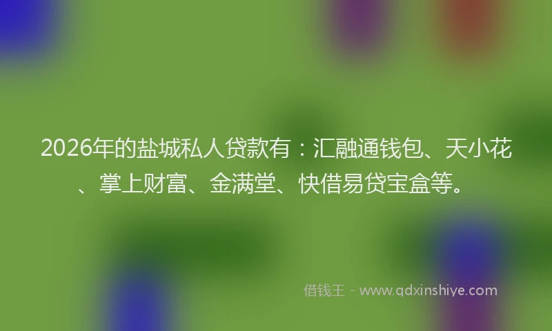 2026年的盐城私人贷款有：汇融通钱包、天小花、掌上财富、金满堂、快借易贷宝盒等。