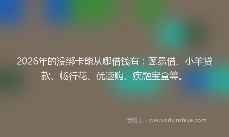 2026年的没绑卡能从哪借钱有：甄易借、小羊贷款、畅行花、优速购、疾融宝盒等。