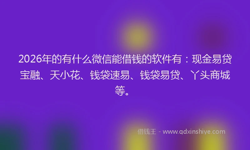 2026年的有什么微信能借钱的软件有:现金易贷宝融、天小花、钱袋速易、钱袋易贷、丫头商城等。