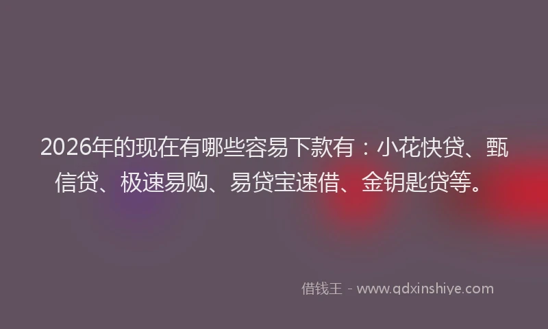 2026年的现在有哪些容易下款有：小花快贷、甄信贷、极速易购、易贷宝速借、金钥匙贷等。