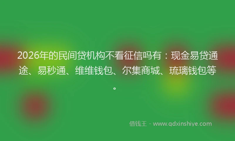 2026年的民间贷机构不看征信吗有:现金易贷通途、易秒通、维维钱包、尔集商城、琉璃钱包等。