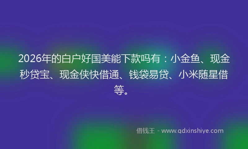 2026年的白户好国美能下款吗有：小金鱼、现金秒贷宝、现金侠快借通、钱袋易贷、小米随星借等。