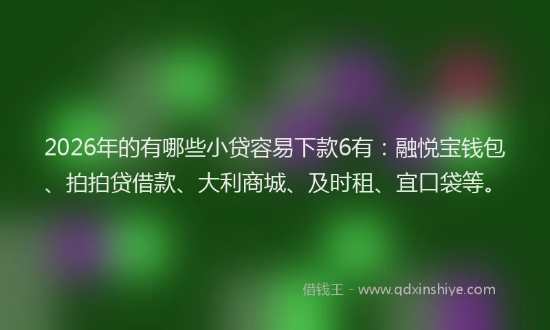 2026年的有哪些小贷容易下款6有：融悦宝钱包、拍拍贷借款、大利商城、及时租、宜口袋等。
