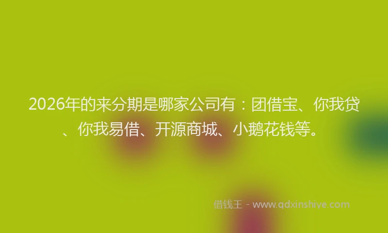 2026年的来分期是哪家公司有：团借宝、你我贷、你我易借、开源商城、小鹅花钱等。