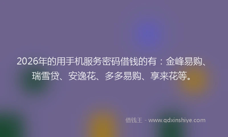 2026年的用手机服务密码借钱的有:金峰易购、瑞雪贷、安逸花、多多易购、享来花等。
