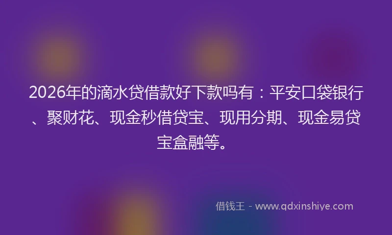 2026年的滴水贷借款好下款吗有：平安口袋银行、聚财花、现金秒借贷宝、现用分期、现金易贷宝盒融等。