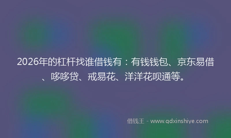 2026年的杠杆找谁借钱有：有钱钱包、京东易借、哆哆贷、戒易花、洋洋花呗通等。