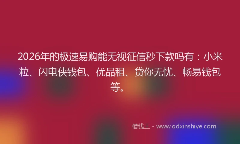 2026年的极速易购能无视征信秒下款吗有:小米粒、闪电侠钱包、优品租、贷你无忧、畅易钱包等。