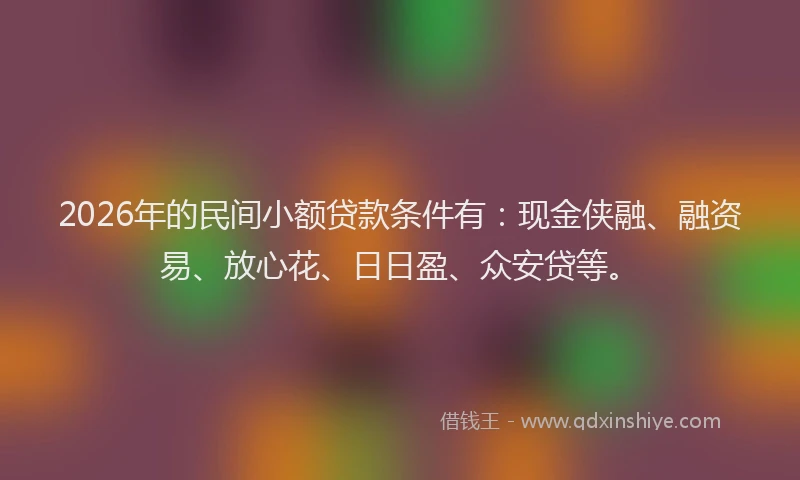 2026年的民间小额贷款条件有：现金侠融、融资易、放心花、日日盈、众安贷等。