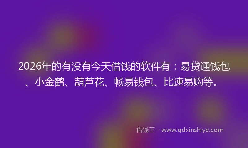 2026年的有没有今天借钱的软件有：易贷通钱包、小金鹤、葫芦花、畅易钱包、比速易购等。