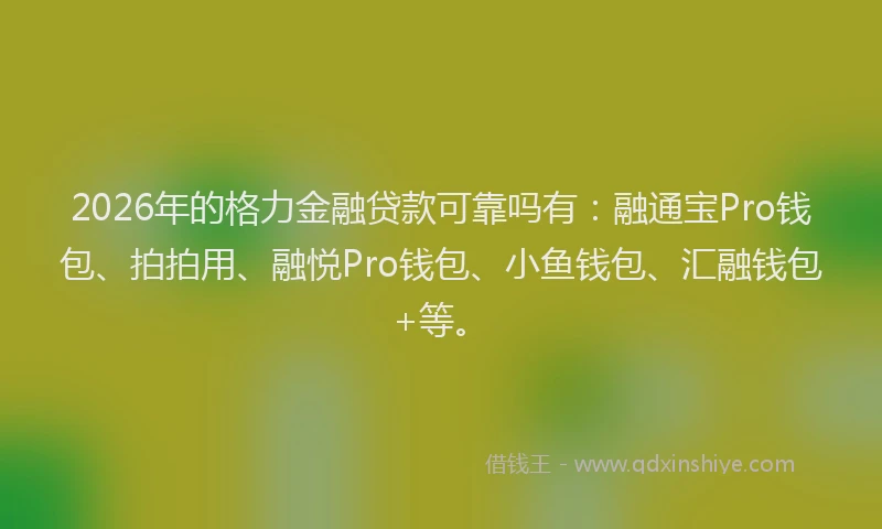 2026年的格力金融贷款可靠吗有：融通宝Pro钱包、拍拍用、融悦Pro钱包、小鱼钱包、汇融钱包+等。