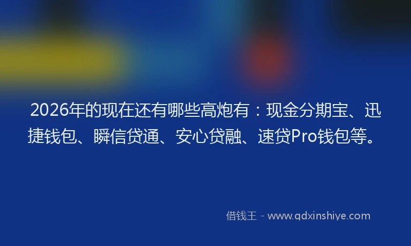 2026年的现在还有哪些高炮有：现金分期宝、迅捷钱包、瞬信贷通、安心贷融、速贷Pro钱包等。
