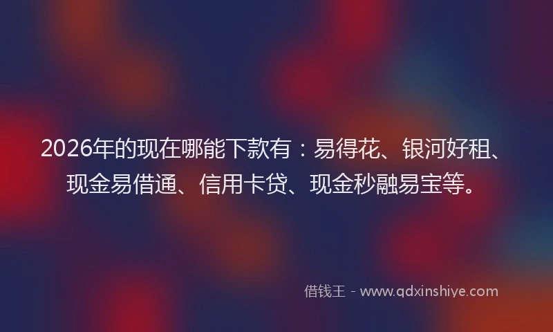 2026年的现在哪能下款有：易得花、银河好租、现金易借通、信用卡贷、现金秒融易宝等。