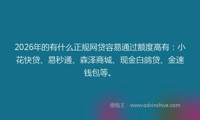 2026年的有什么正规网贷容易通过额度高有：小花快贷、易秒通、森泽商城、现金白鸽贷、金速钱包等。
