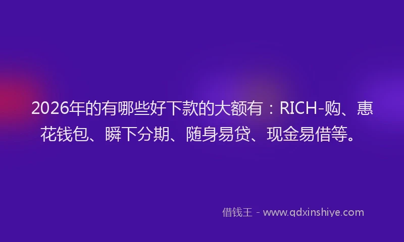 2026年的有哪些好下款的大额有：RICH-购、惠花钱包、瞬下分期、随身易贷、现金易借等。