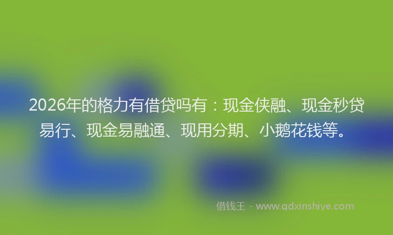 2026年的格力有借贷吗有：现金侠融、现金秒贷易行、现金易融通、现用分期、小鹅花钱等。