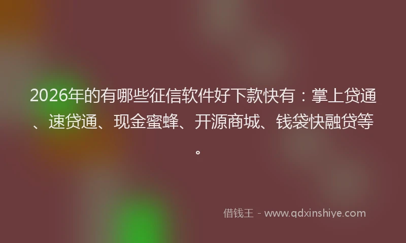 2026年的有哪些征信软件好下款快有：掌上贷通、速贷通、现金蜜蜂、开源商城、钱袋快融贷等。