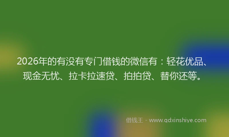 2026年的有没有专门借钱的微信有：轻花优品、现金无忧、拉卡拉速贷、拍拍贷、替你还等。