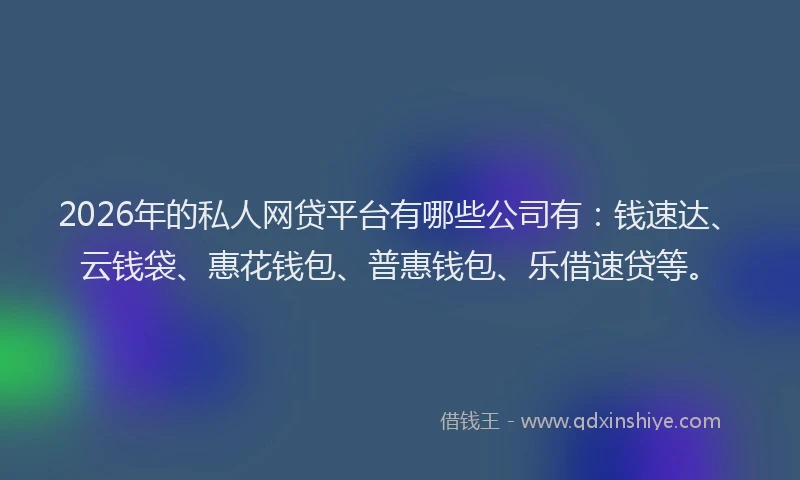 2026年的私人网贷平台有哪些公司有：钱速达、云钱袋、惠花钱包、普惠钱包、乐借速贷等。