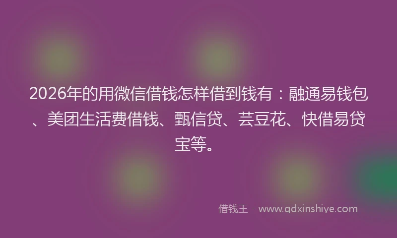 2026年的用微信借钱怎样借到钱有：融通易钱包、美团生活费借钱、甄信贷、芸豆花、快借易贷宝等。