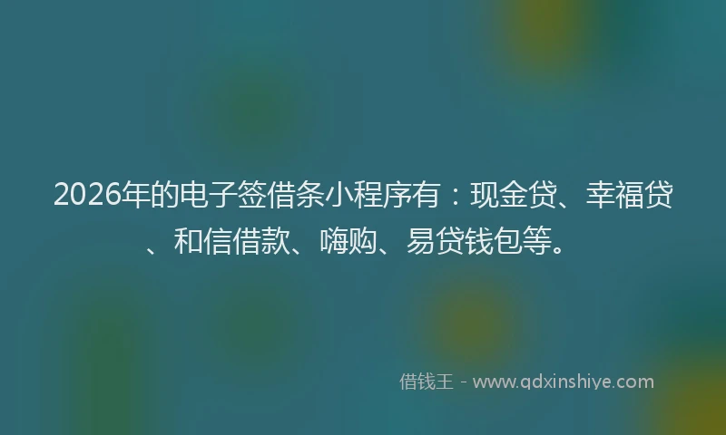 2026年的电子签借条小程序有:现金贷、幸福贷、和信借款、嗨购、易贷钱包等。