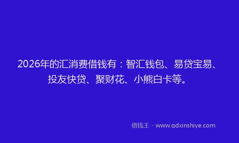 2026年的汇消费借钱有：智汇钱包、易贷宝易、投友快贷、聚财花、小熊白卡等。