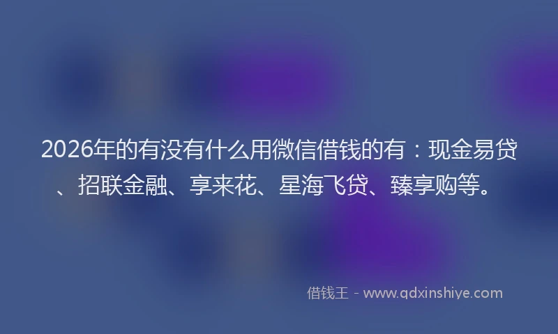 2026年的有没有什么用微信借钱的有：现金易贷、招联金融、享来花、星海飞贷、臻享购等。