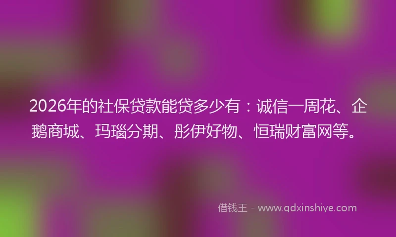 2026年的社保贷款能贷多少有：诚信一周花、企鹅商城、玛瑙分期、彤伊好物、恒瑞财富网等。