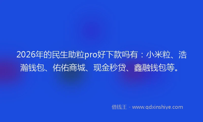 2026年的民生助粒pro好下款吗有：小米粒、浩瀚钱包、佑佑商城、现金秒贷、鑫融钱包等。