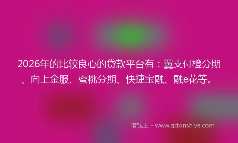 2026年的比较良心的贷款平台有：翼支付橙分期、向上金服、蜜桃分期、快捷宝融、融e花等。