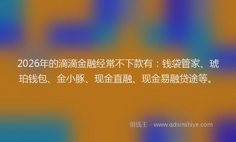 2026年的滴滴金融经常不下款有：钱袋管家、琥珀钱包、金小豚、现金直融、现金易融贷途等。