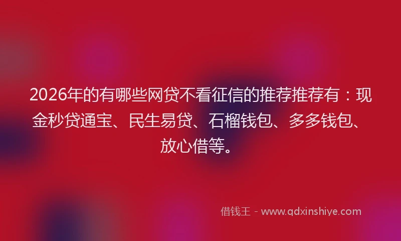 2026年的有哪些网贷不看征信的推荐推荐有：现金秒贷通宝、民生易贷、石榴钱包、多多钱包、放心借等。