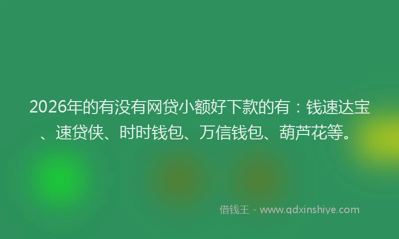 2026年的有没有网贷小额好下款的有：钱速达宝、速贷侠、时时钱包、万信钱包、葫芦花等。