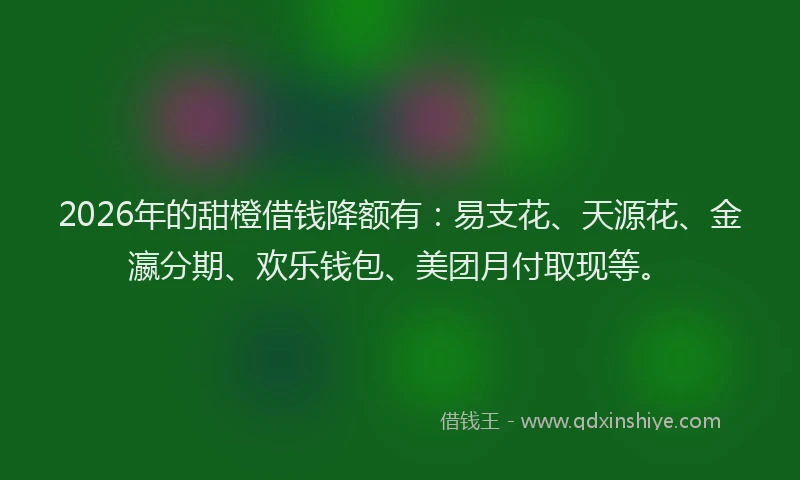 2026年的甜橙借钱降额有:易支花、天源花、金瀛分期、欢乐钱包、美团月付取现等。
