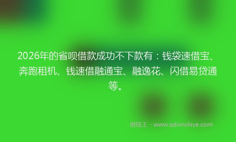 2026年的省呗借款成功不下款有：钱袋速借宝、奔跑租机、钱速借融通宝、融逸花、闪借易贷通等。