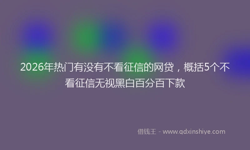 2026年热门有没有不看征信的网贷,概括5个不看征信无视黑白百分百下款