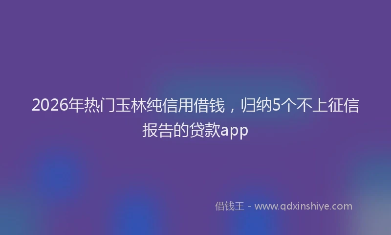 2026年热门玉林纯信用借钱，归纳5个不上征信报告的贷款app