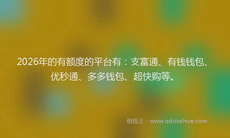 2026年的有额度的平台有：支富通、有钱钱包、优秒通、多多钱包、超快购等。