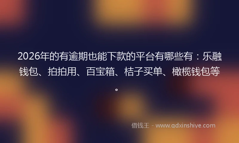 2026年的有逾期也能下款的平台有哪些有：乐融钱包、拍拍用、百宝箱、桔子买单、橄榄钱包等。