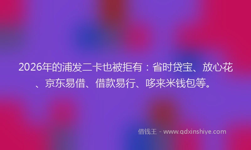 2026年的浦发二卡也被拒有:省时贷宝、放心花、京东易借、借款易行、哆来米钱包等。