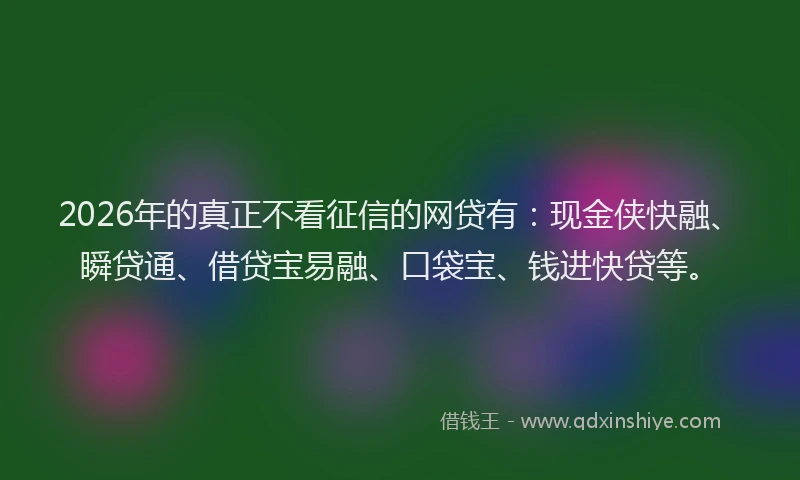 2026年的真正不看征信的网贷有：现金侠快融、瞬贷通、借贷宝易融、口袋宝、钱进快贷等。