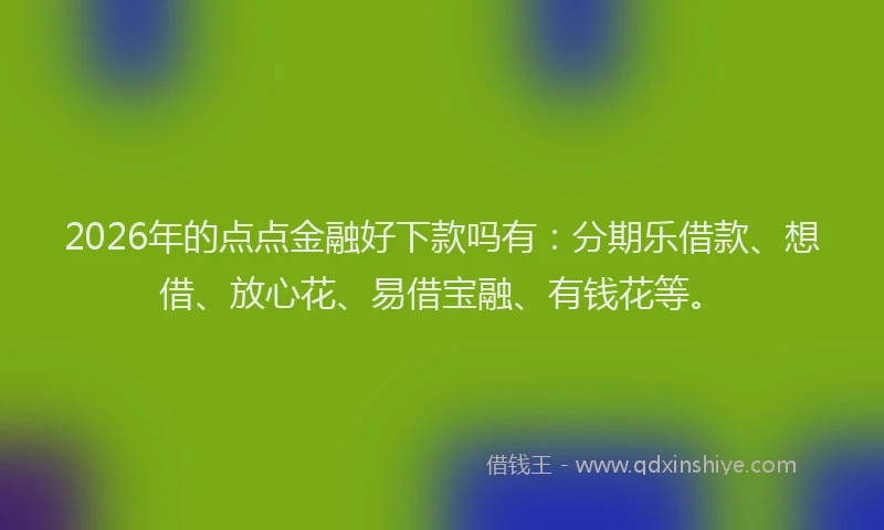 2026年的点点金融好下款吗有：分期乐借款、想借、放心花、易借宝融、有钱花等。